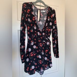 Hollister Black Floral Crisscross Front Romper